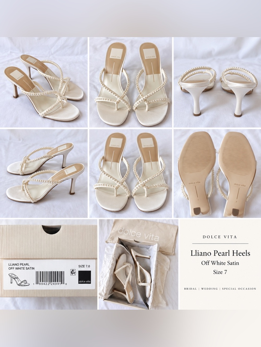 BRAND NEW NEVER WORN: Dolce Vita Lliano Pearl Off White Satin Bridal Heels Size